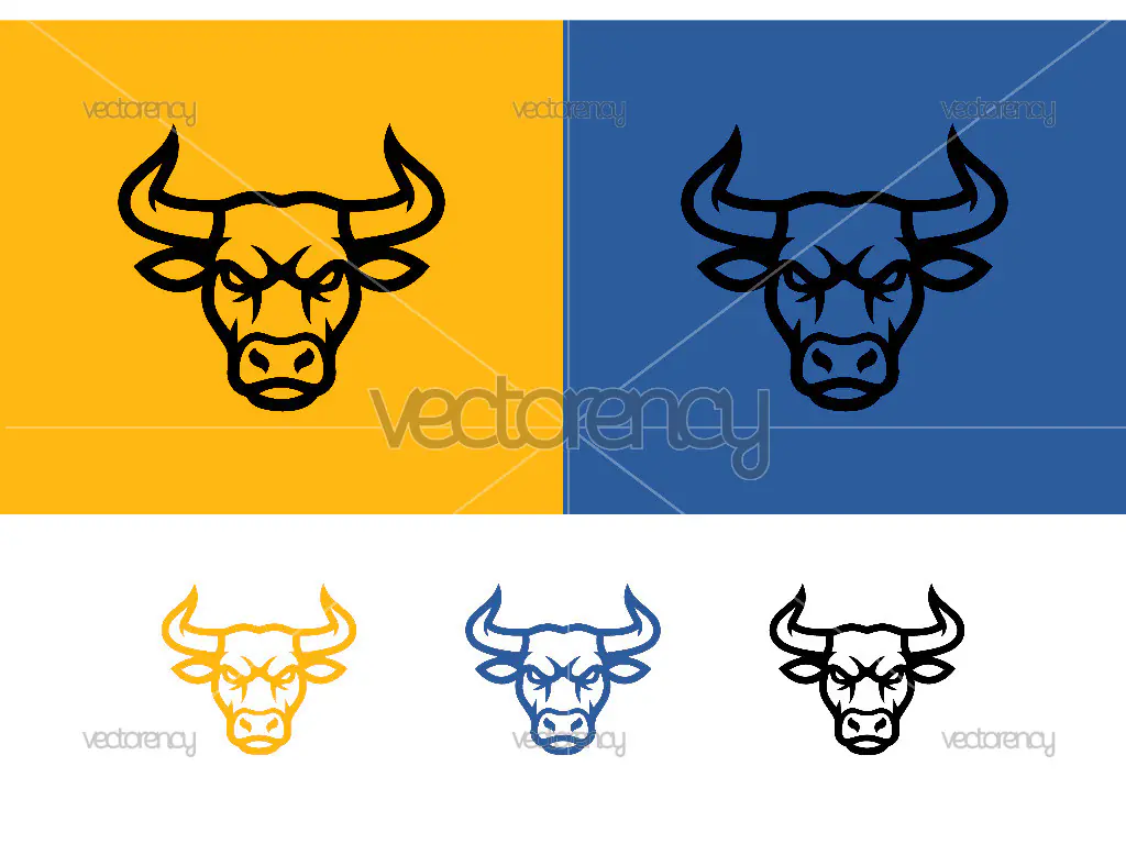 Aggressive bull head front view logo design.