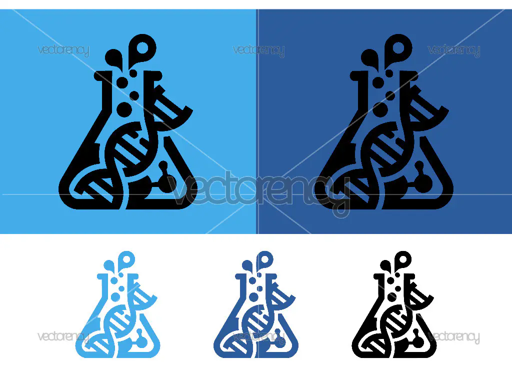 DNA helix in lab flask science icons.