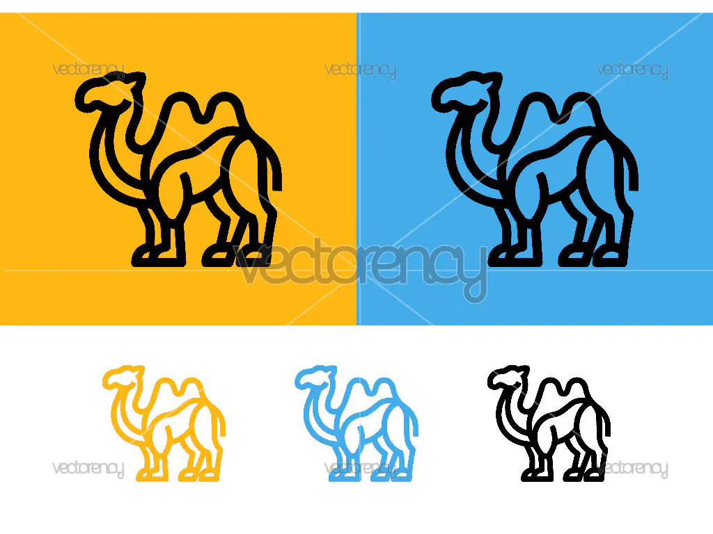 Camel line drawing yellow and blue.