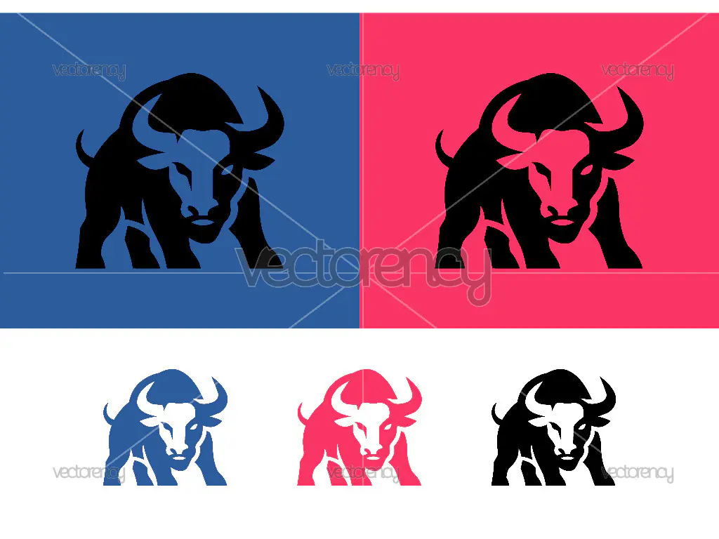 Bull silhouette blue and pink logo.