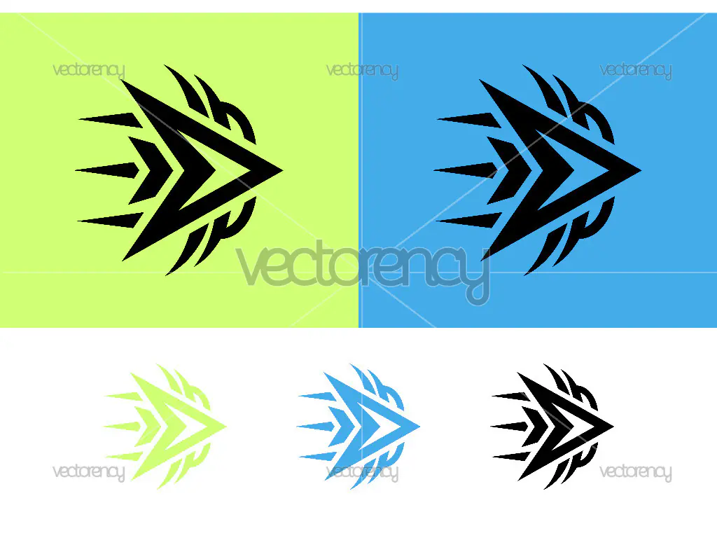 Tribal arrow logo design on light green.