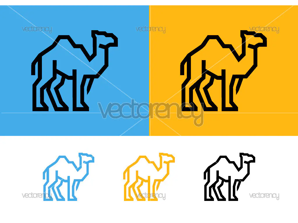 Camel outline blue and yellow logo.