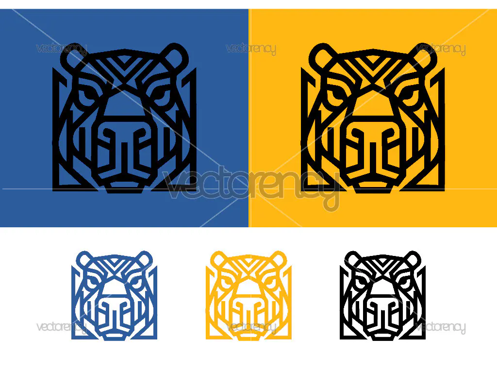 Bear head logo design blue yellow.