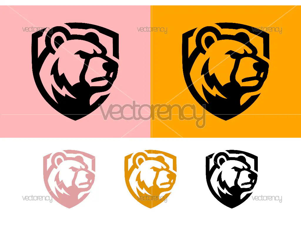 Bear head logo design on yellow background.