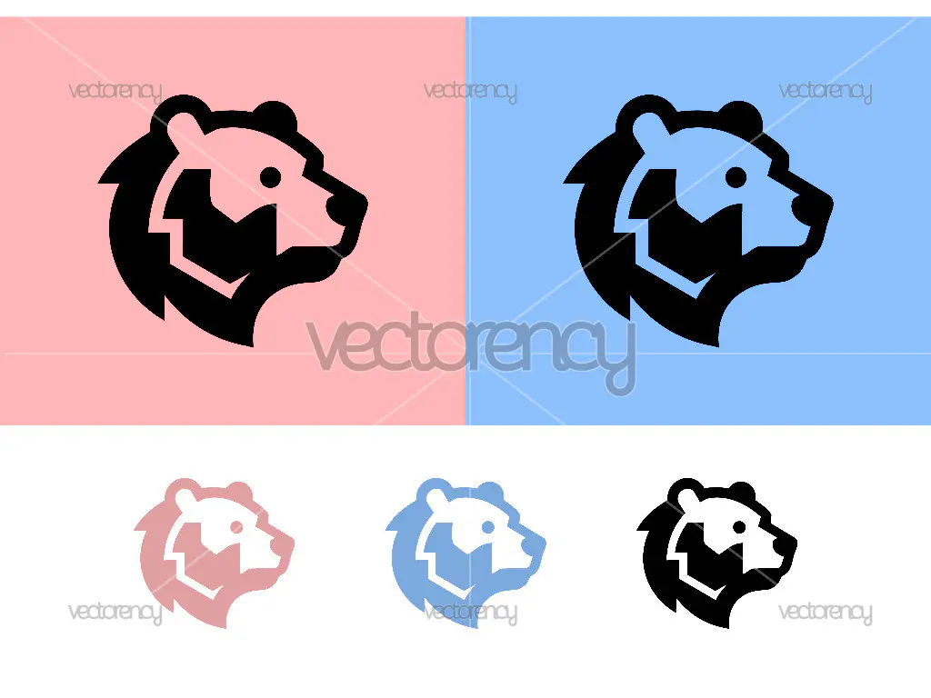 Bear head profile logo design pink blue.
