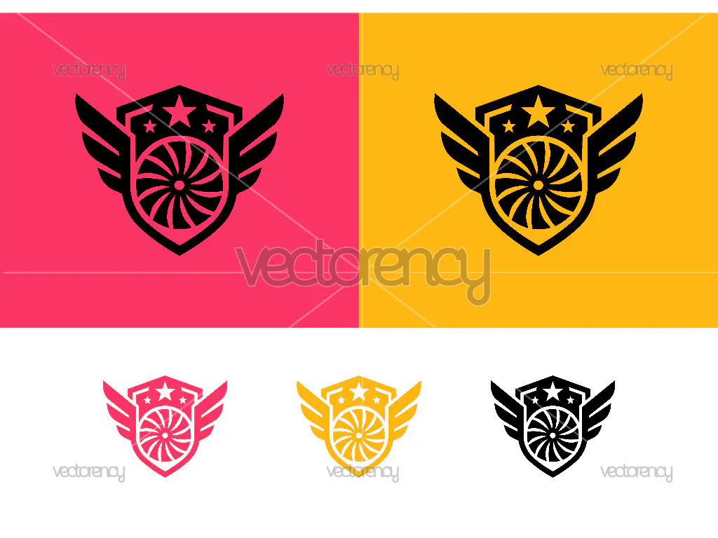 Shield badge logo design with fan on pink.