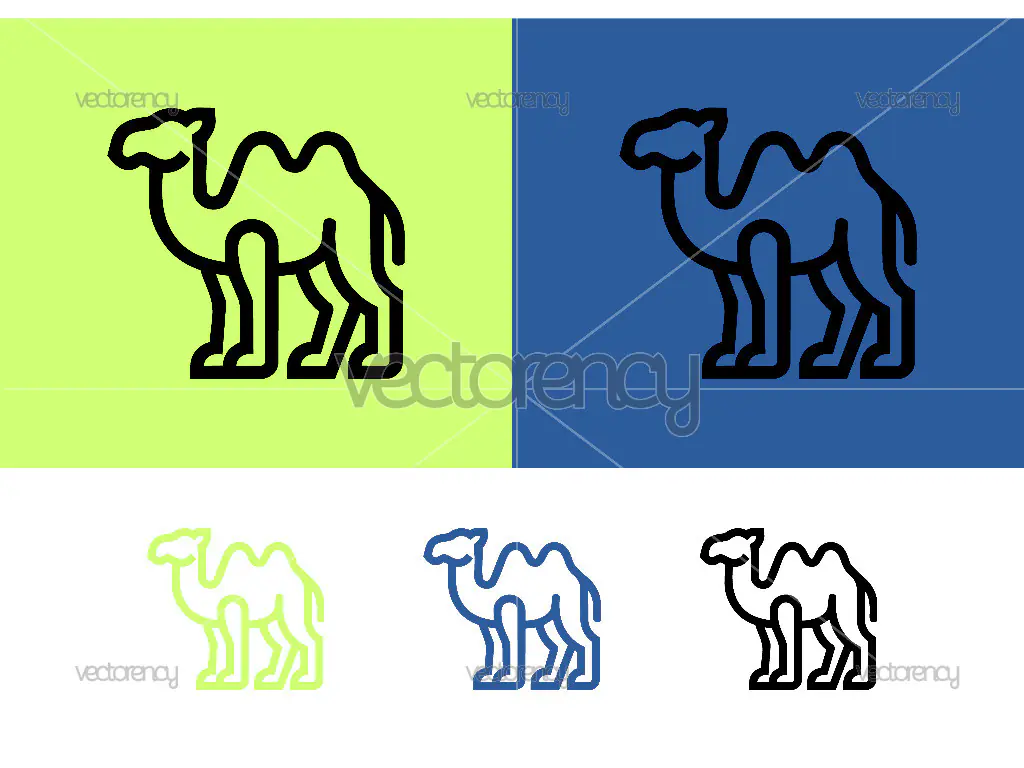 Camel illustration on green blue backgrounds graphic.