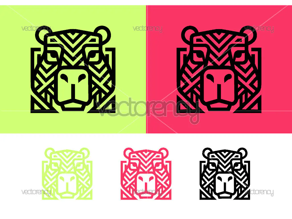 Bear head logo design green pink.