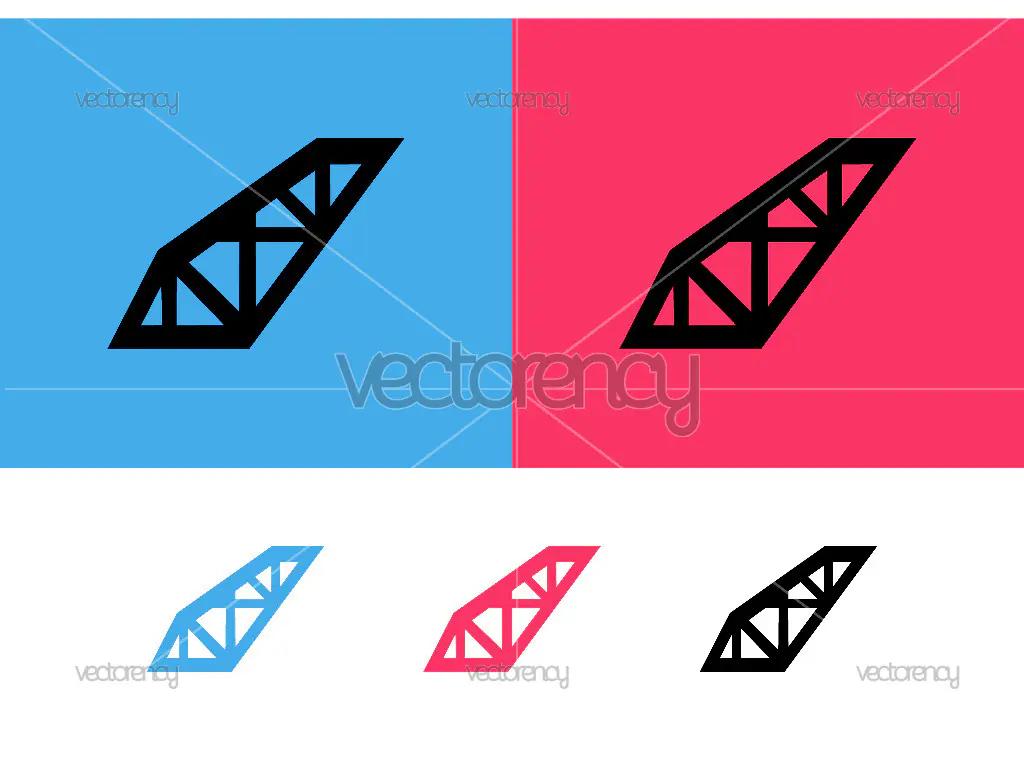 Bridge truss abstract logo design on blue.