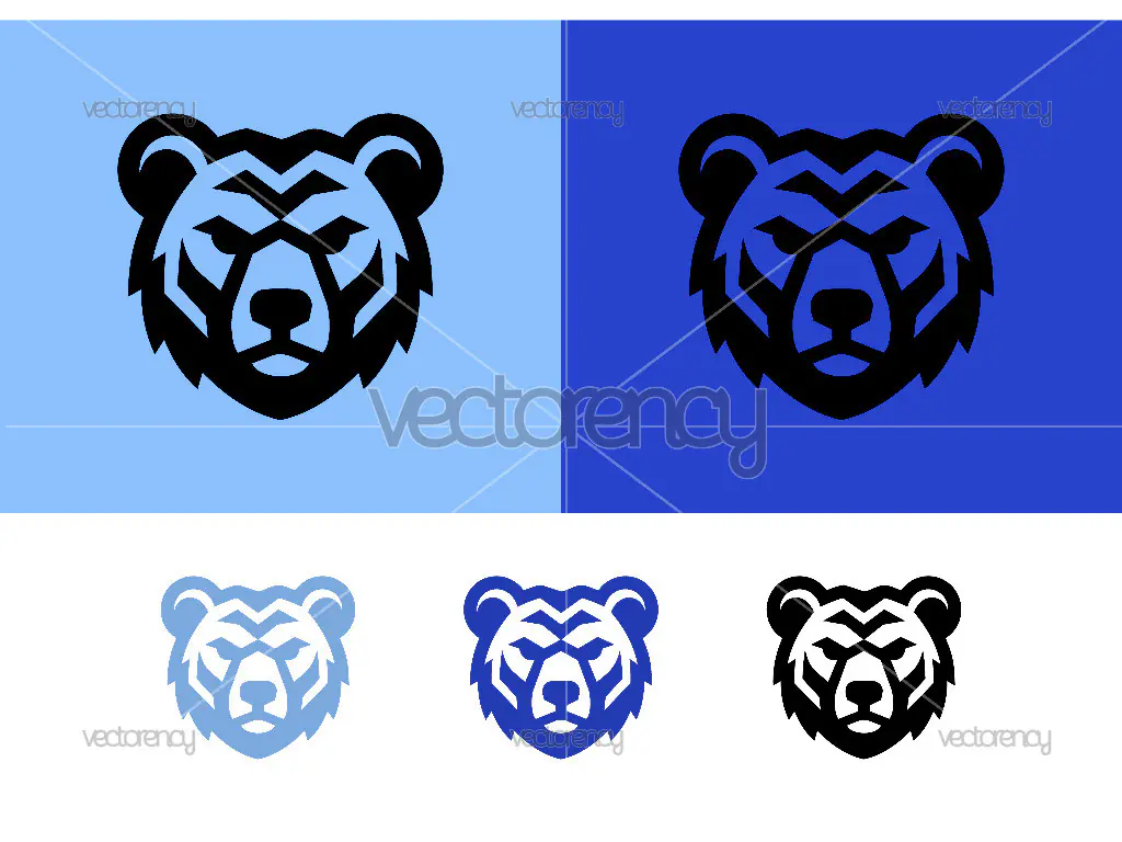 Bear face logo emblem geometric blue design.