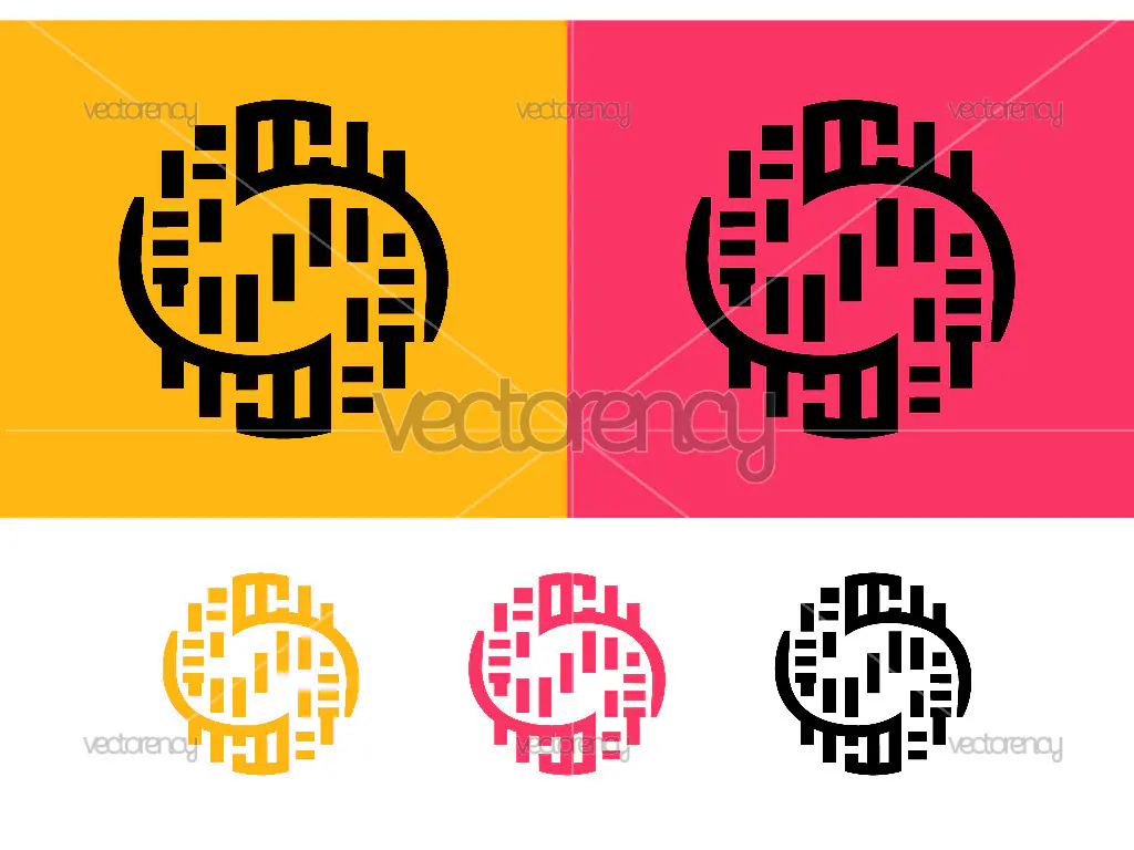 Circular tech logo design with abstract elements.