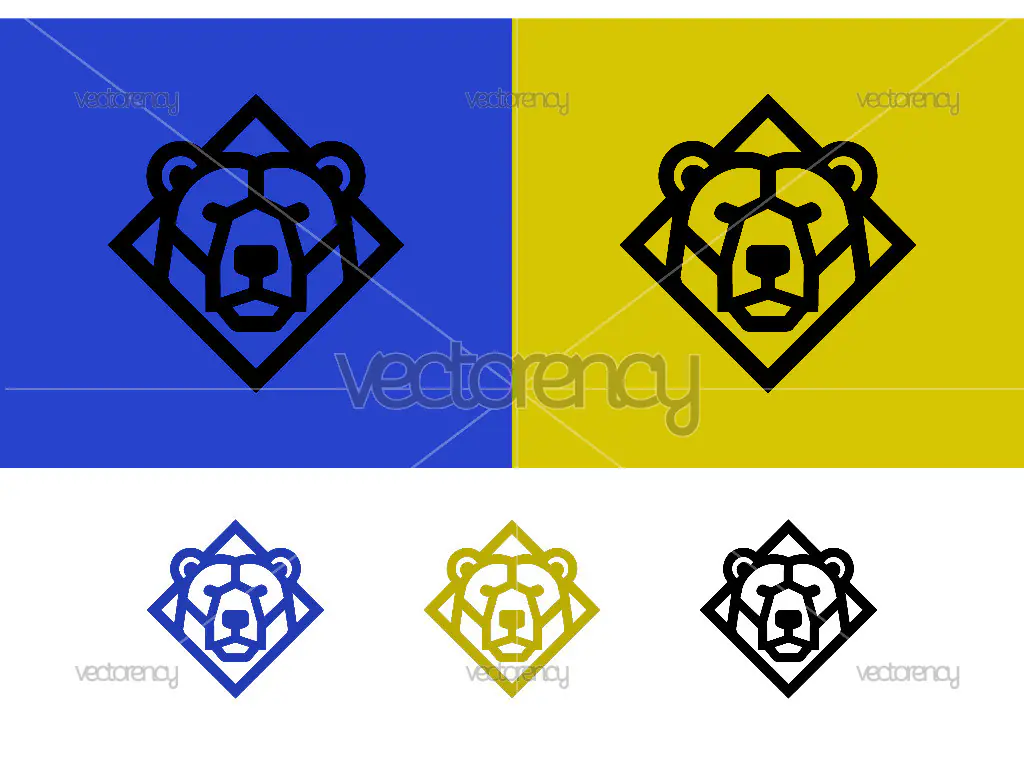 Bear head logo design on blue background.
