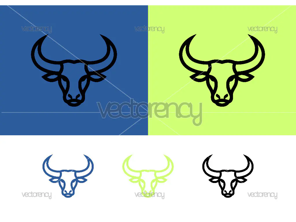 Stylized bull head icon on blue and green.