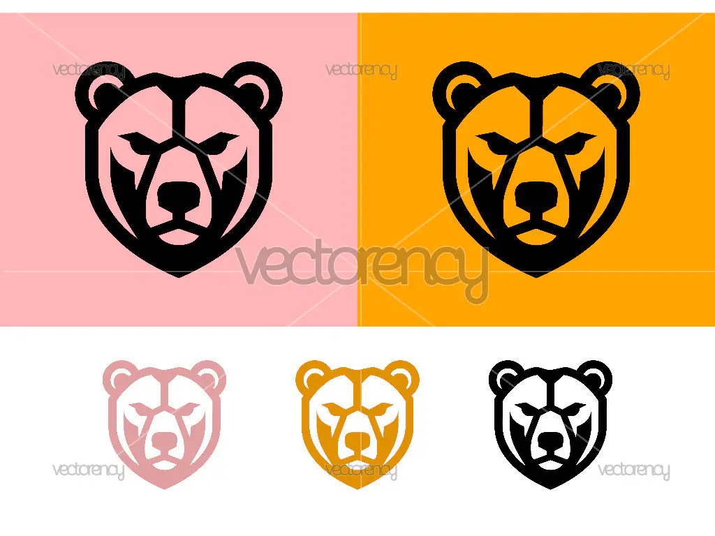 Bear face emblem with sharp lines modern logo.