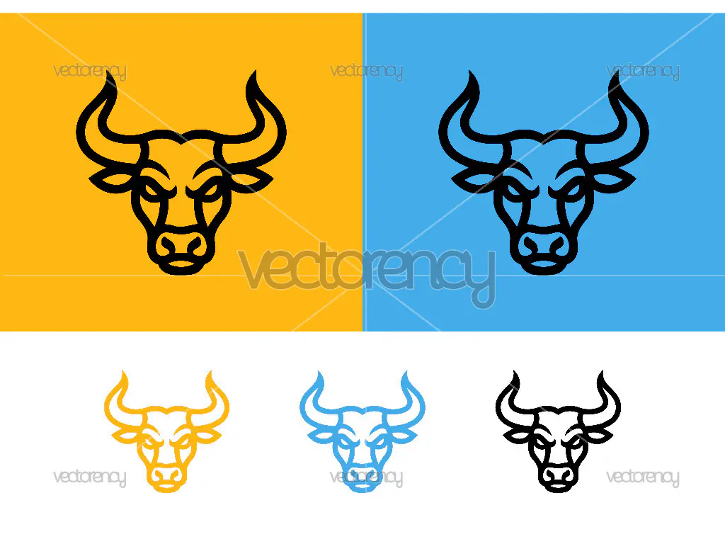 Fierce bull head outline on yellow and blue.