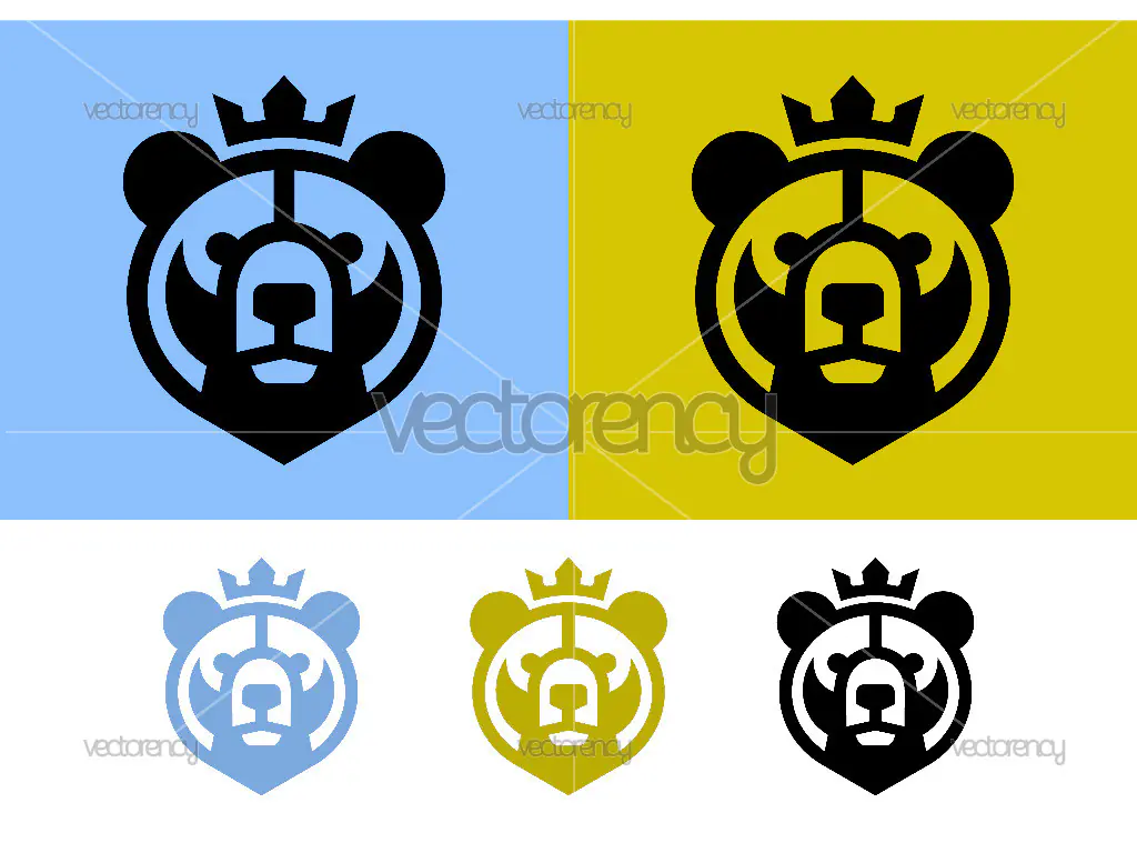 Bear face crown emblem logo design symbol.