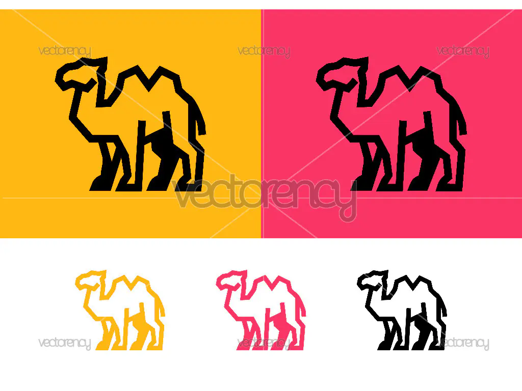 Camel graphic on yellow pink backgrounds icon.