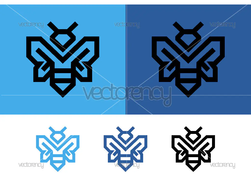 Linear bee icon with angular wing design.