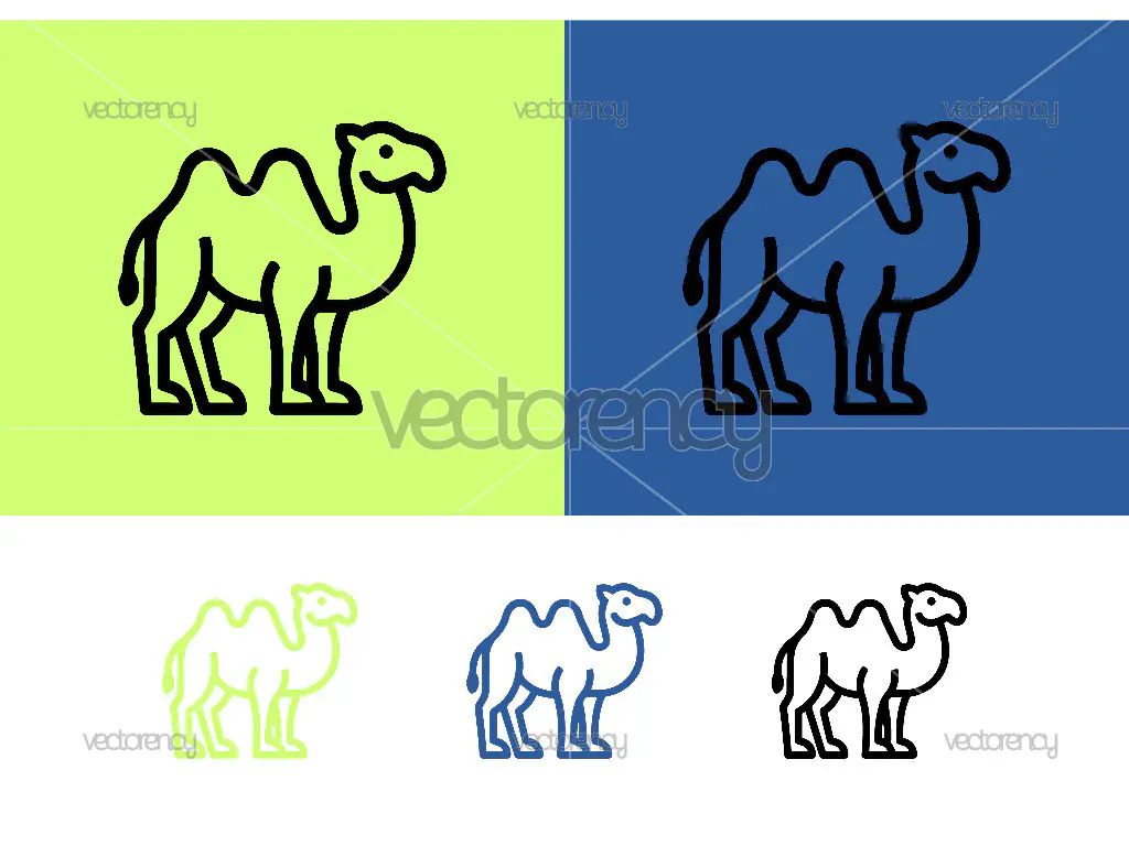 Camel line art green and blue logo.