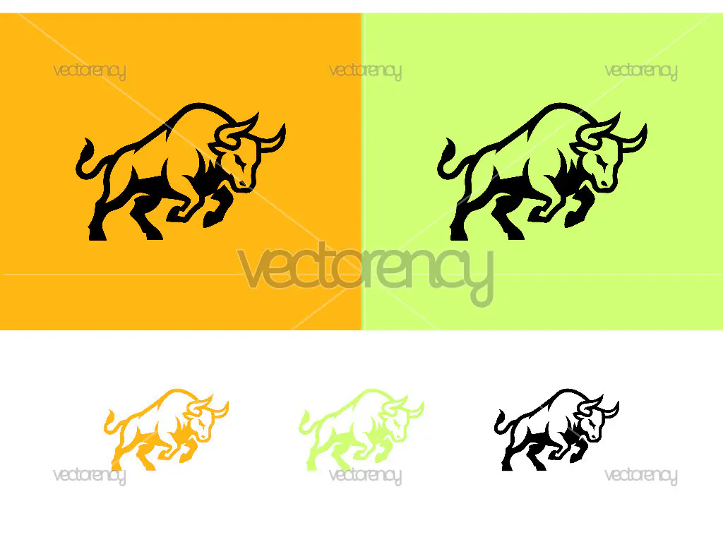 Charging bull powerful silhouette logo design.