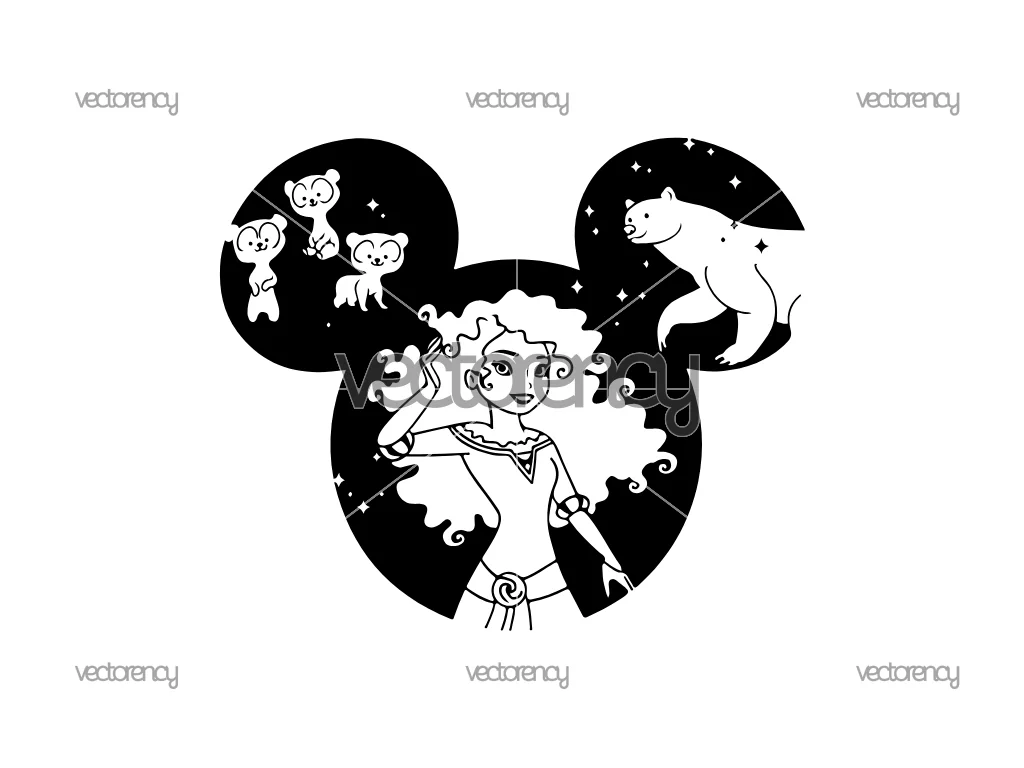 Merida SVG Princess Ears Brave outline Silhouette Vector Cricut